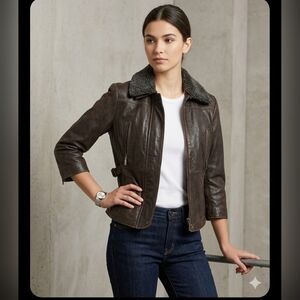 Vintage CRUZE Dark Brown Shearling Collar Leather Jacket - Women's